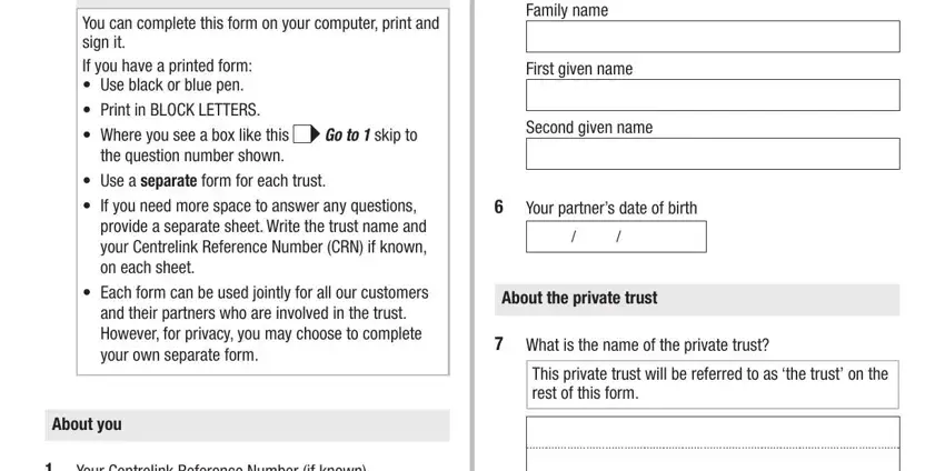 The way to complete centrelink private trust form mod pt step 1