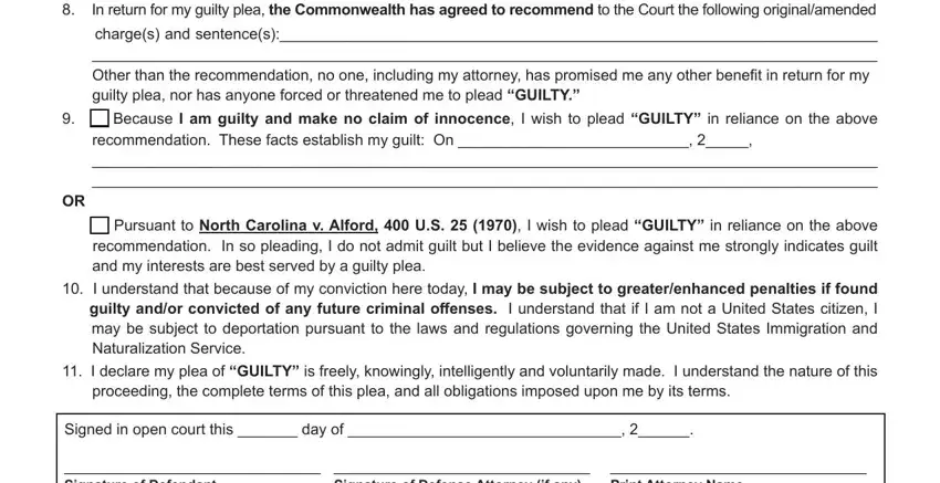 charges and sentences  Other than, Pursuant to North Carolina v, and Signature of Defense Attorney if of dui plea form