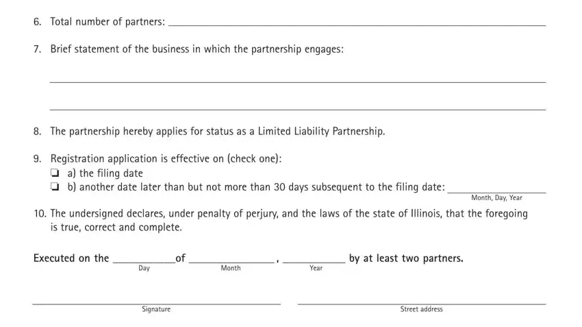 Street address, Month Day Year, and The undersigned declares under of illinois partnership act form