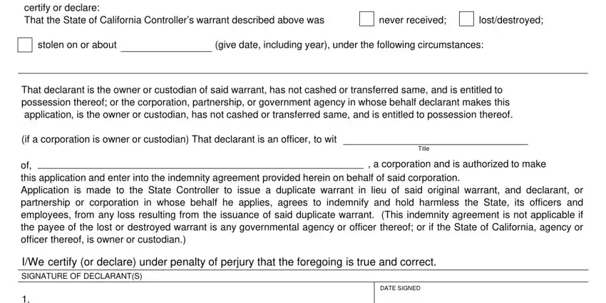 Stage # 2 in completing request for duplicate controller's warrant stop payment