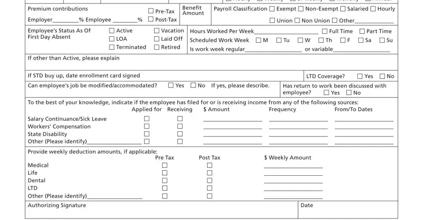 Has return to work been discussed, Amount, and Frequency inside metlife short term disability form