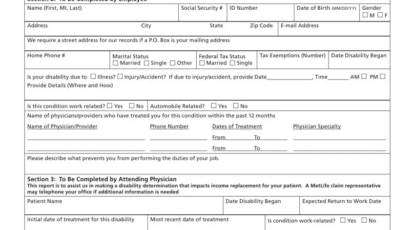 Writing section 3 in metlife short term disability form
