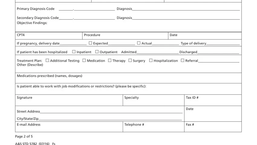 Secondary Diagnosis Code, Date, and Treatment Plan  Additional Testing of metlife short term disability form