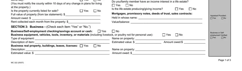 SECTION  BusinessCheck each item, If youfamily member own a life, and Is the life estate producinggiving of what is mc322 property supplemental form