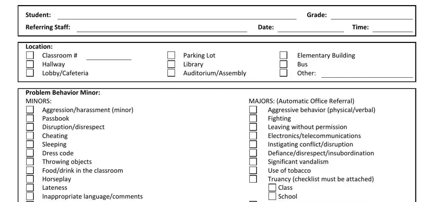 Stage number 1 of completing office discipline referral form