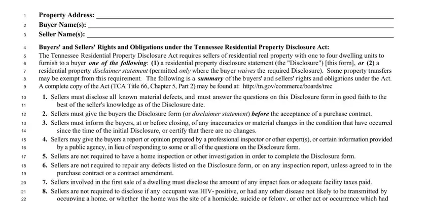 Stage # 1 in submitting tn property disclosure form