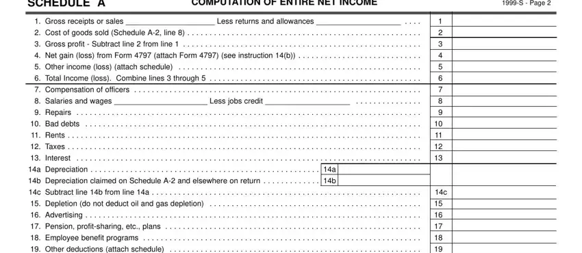 Other income loss attach schedule, SCHEDULE A, and Cost of goods sold Schedule A inside Form Cbt 100S