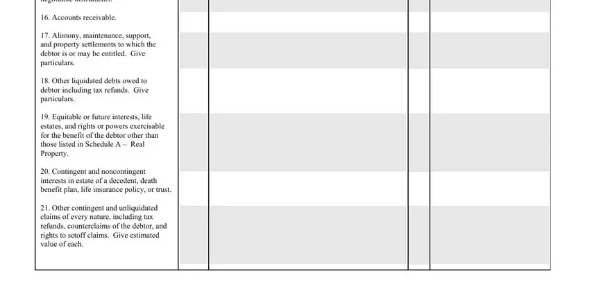 Other liquidated debts owed to, Equitable or future interests, and Alimony maintenance support and inside 6b itemize form