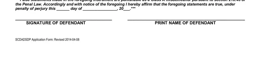 PRINT NAME OF DEFENDANT, False statements made in the, and SCDADSDP Application Form Revised in Steuben County Driver Diversion Program Form