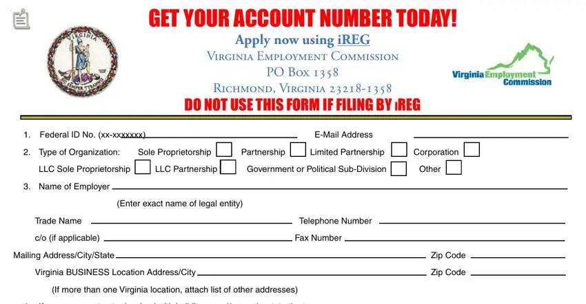 Step number 1 in filling in virginia vec form form