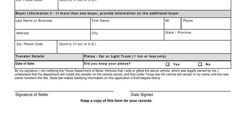 Writing segment 2 in vehicle transfer form