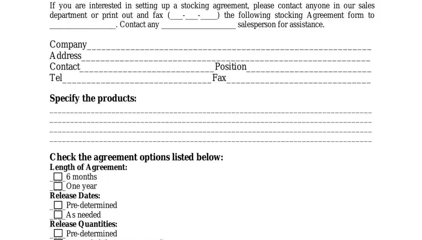 filling out stocking program agreement step 1