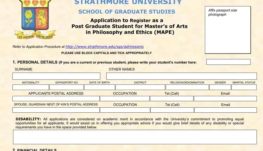 Part number 1 in filling out strathmore university undergraduate application forms