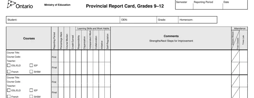Completing segment 3 in report card template