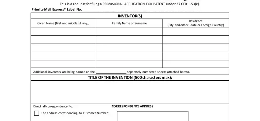 Filling in segment 1 of Provisional Application For Patent Form