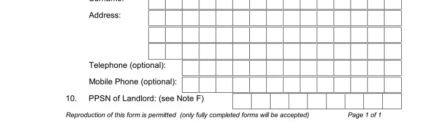 Telephone optional, Mobile Phone optional, and Surname in tenancy registration form