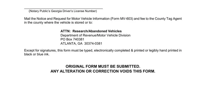 Notary Publics Georgia Drivers, Mail the Notice and Request for, and ORIGINAL FORM MUST BE SUBMITTED of Form Mv 603