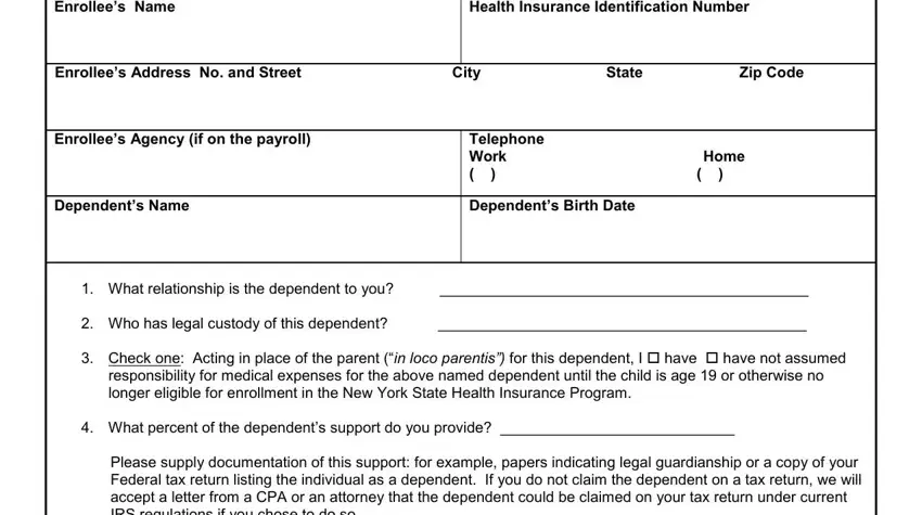 Part # 1 for filling out nys ps 457 statement of dependency