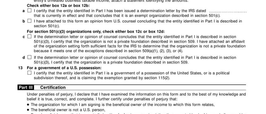 Part III, Under penalties of perjury I, and Certification inside Form W 8Exp