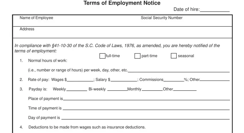Filling in section 1 of sc terms of employment notice