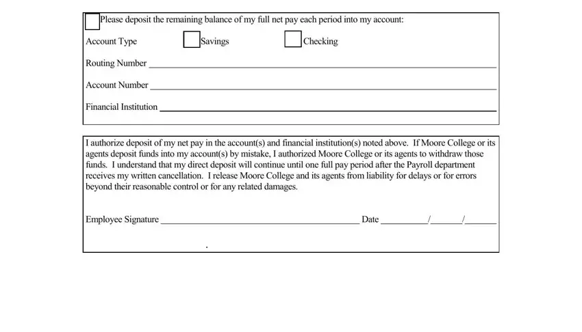 Part no. 3 of filling in how to change a direct deposit for the postal service