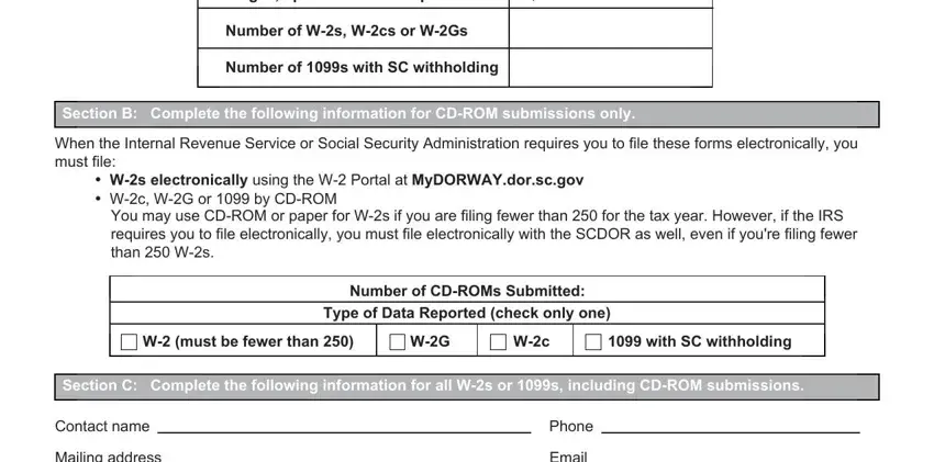 with SC withholding, You may use CDROM or paper for Ws, and Section C Complete the following of sc dor form 1612