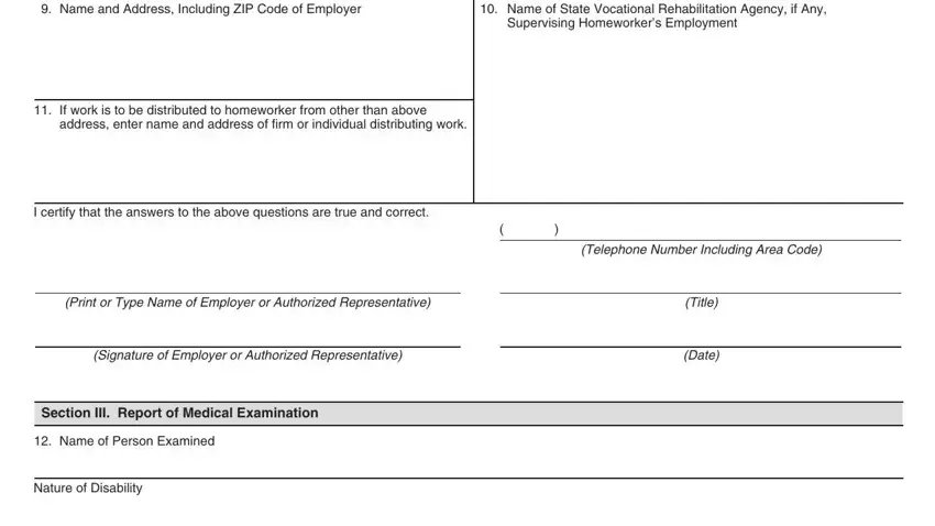 Signature of Employer or, If work is to be distributed to, and Nature of Disability of WH-2