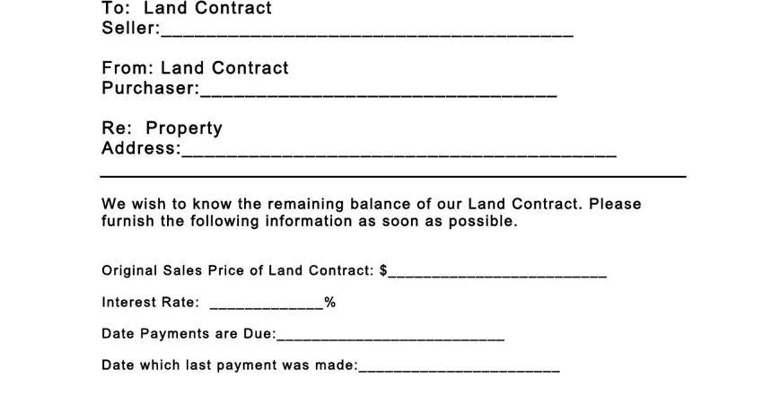 Completing segment 1 in sample payoff letter for land contract