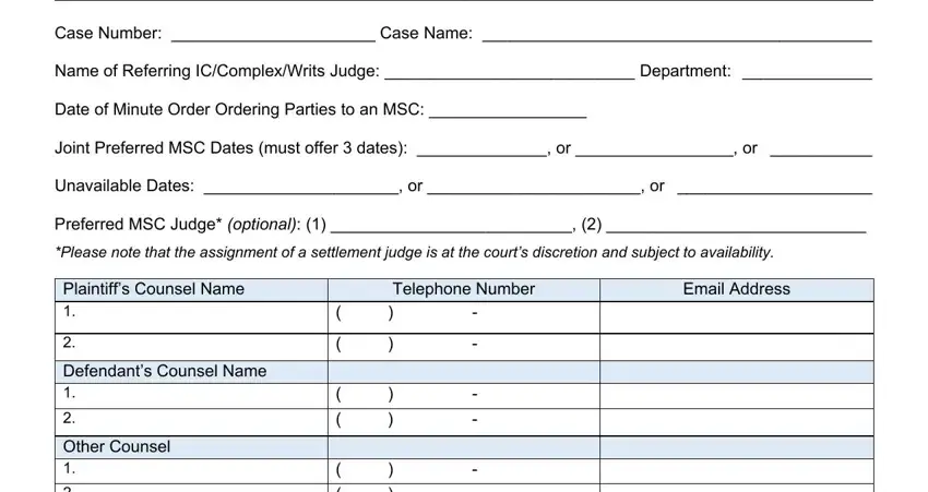 Filling out segment 1 in settlement conference program intake form