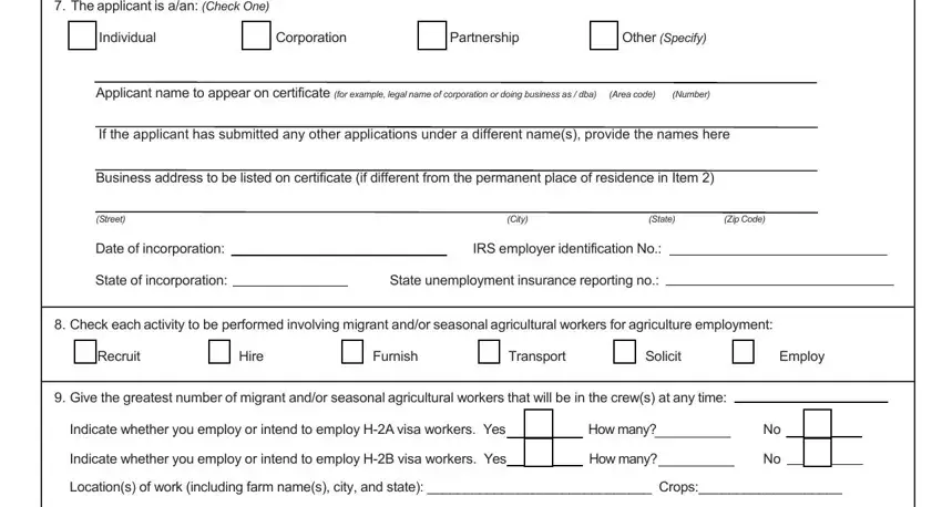 The applicant is aan Check One, Street, and Zip Code in labor migrant u