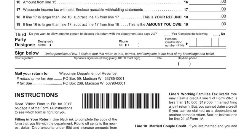 Wisconsin income tax withheld, If line  is larger than line, and Mail your return to If refund or inside Form Wi Z