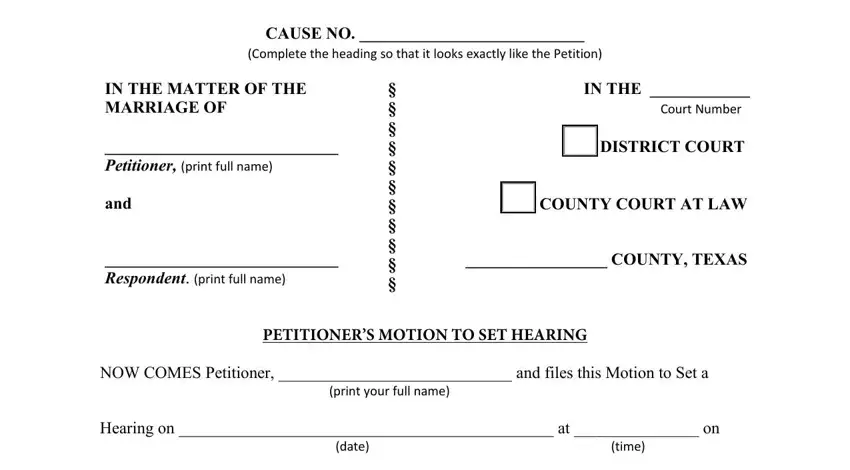 A way to fill out motion for hearing form portion 1