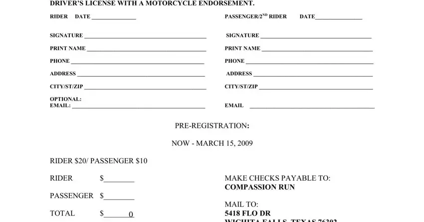 Filling out part 1 in motorcycle benefit ride waiver