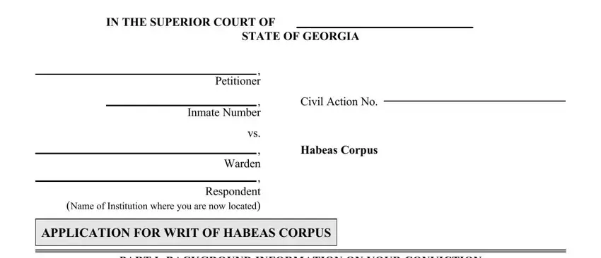 A way to fill out georgia writ habeas corpus stage 1