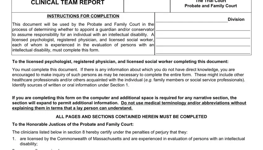Filling out part 1 in clinical team report guardianship ma