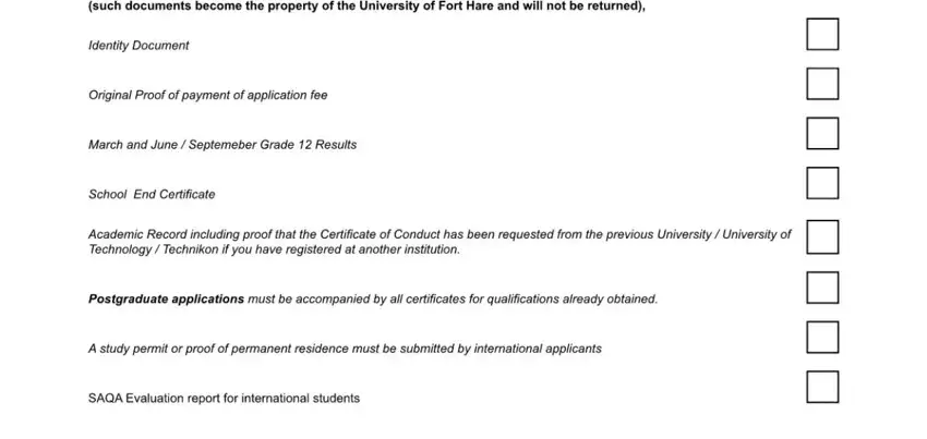this field, next field, and other fields in fort hare application