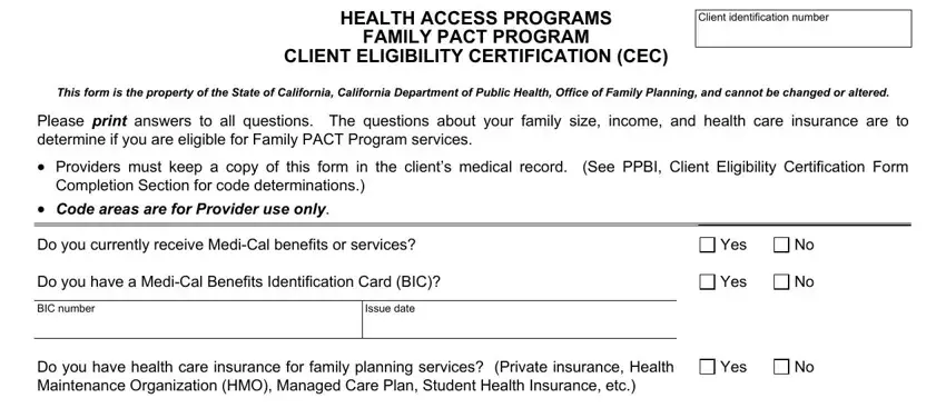 Filling in segment 1 in Form Cdph 4461