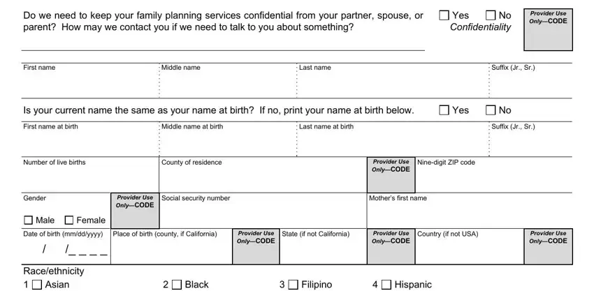 Middle name at birth, Is your current name the same as, and Suffix Jr Sr in Form Cdph 4461