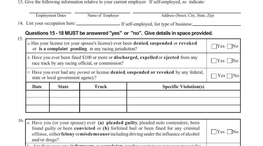 Part # 3 for filling in racing license lic