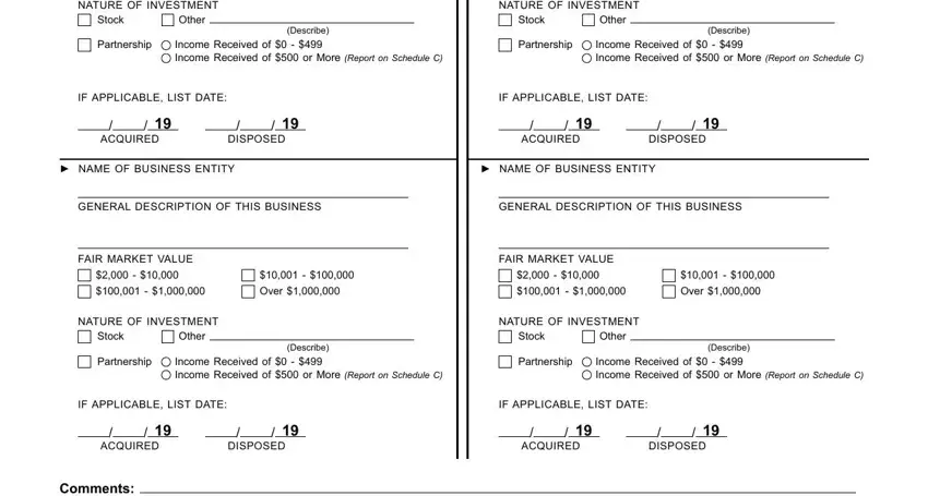 Other, DISPOSED, and IF APPLICABLE LIST DATE of form 700