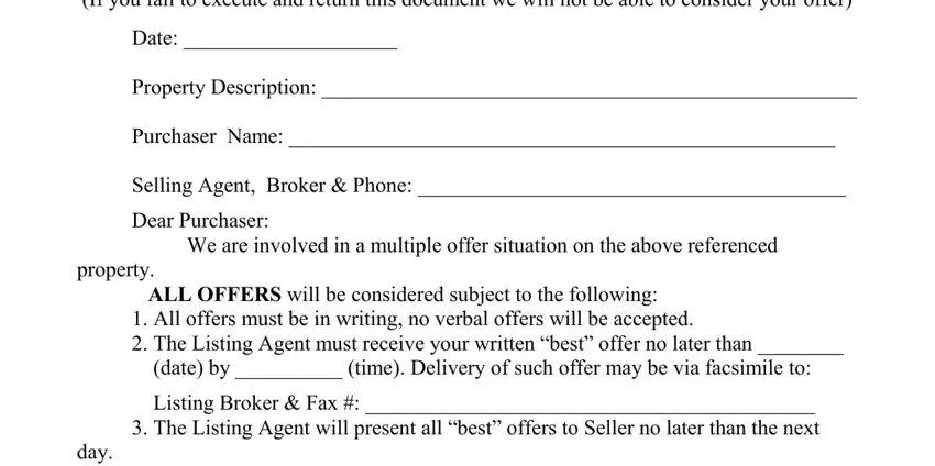 Filling out section 1 of offer procedure form template
