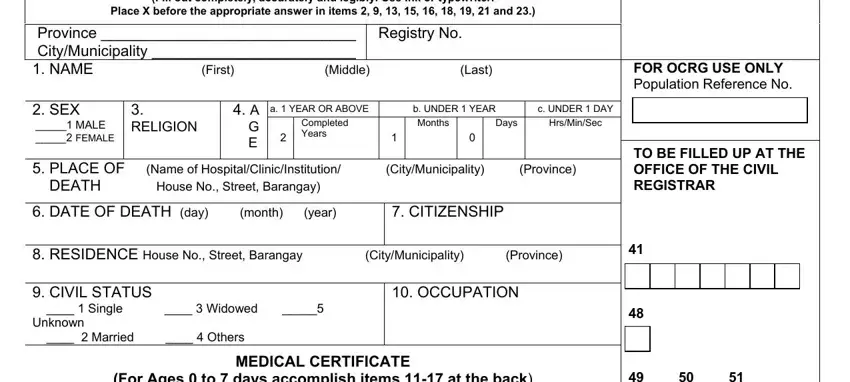 Writing section 1 of death certificate form download