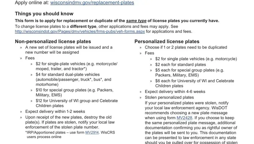 Guidelines on how to complete form replacement plate portion 1