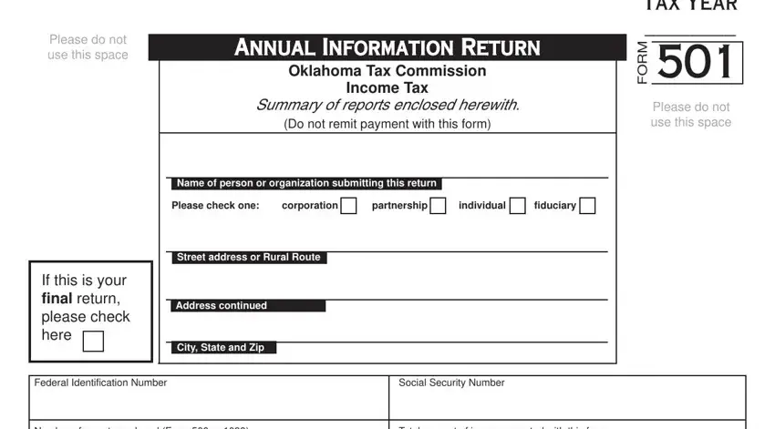 Filling in section 1 of Oklahoma Form 501