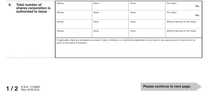 Filling in part 2 of kansas corporation articles incorporation