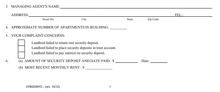 Landlord failed to place security, CFBNYC  rev, and APPROXIMATE NUMBER OF APARTMENTS in Form Cfb003Nyc