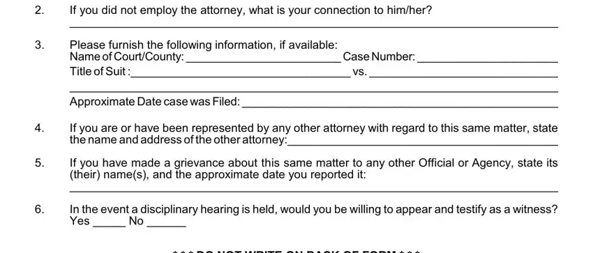 Filling in section 2 in oklahoma bar grievance form