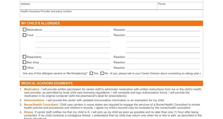 Filling in segment 4 of medication form kindercare