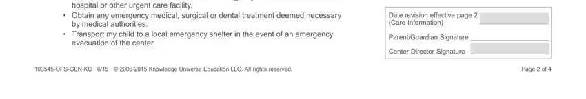 by medical authorities, hospital or other urgent care, and Center Director Signature in medication form kindercare