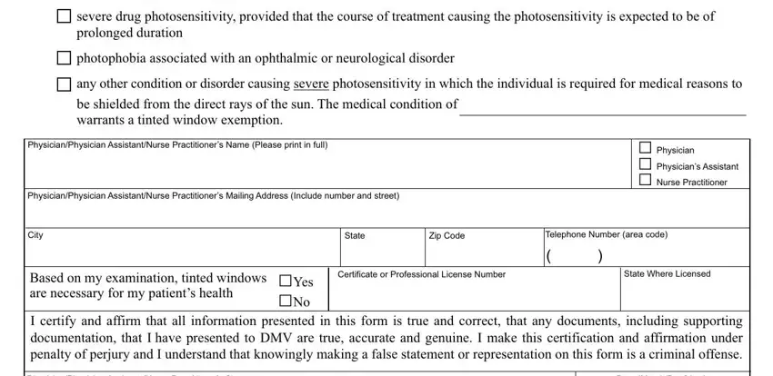 severe drug photosensitivity, Certificate or Professional, and State in tint permit nyc